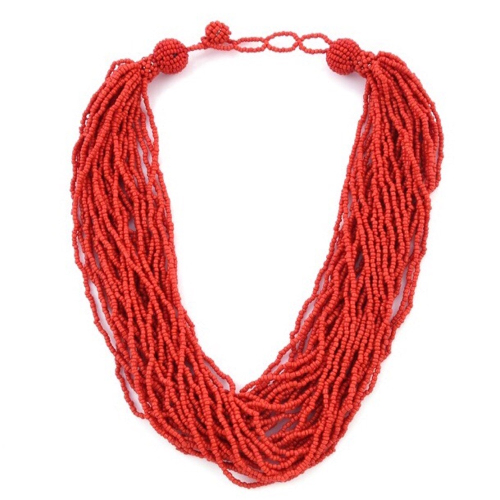 NEW Seed Bead Necklace Red Adjustable Length